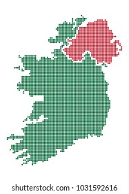 An Ireland dot map in colour isolated on a white background