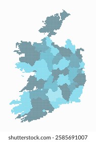 Ireland dotted map. Digital style map of the country on white background. Ireland shape with circle dots. Colored dots style. Small size circles. Plain vector illustration.