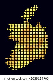 Ireland dotted map. Digital style map of the country on dark background. Ireland shape with circle dots. Colored dots style. Large size circles. Abstract vector illustration.