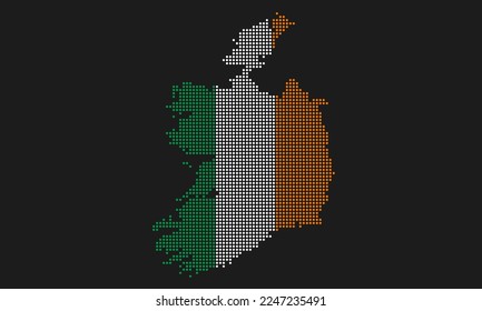 Ireland dotted map flag with grunge texture in mosaic dot style. Abstract pixel vector illustration of a country map with halftone effect for infographic. 