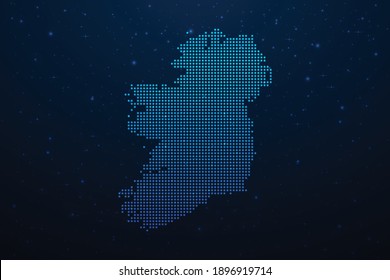 Irland hat gepunktete Karte im futuristischen Stil, leuchtende Umrisse aus Sternlinien Punkte. Kommunikation, Internettechnologiekonzept auf dunkelblauem Hintergrund. Vektorgrafik.