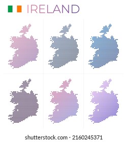 Mapa de puntos de Irlanda. Mapa de Irlanda con estilo punteado. Las fronteras del país están llenas de hermosos círculos de gradientes lisos. Ilustración vectorial moderna.