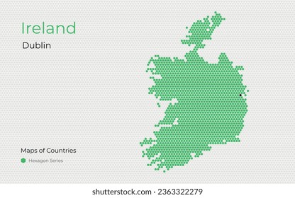 Irlanda, Dublín. Mapa vectorial creativo. Mapas blancos de países, Europa, serie de hexágonos.