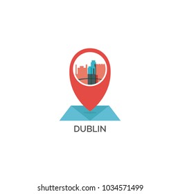 Ireland Dublin map city pin point geolocation modern skyline shape pointer vector flat logo icon illustration