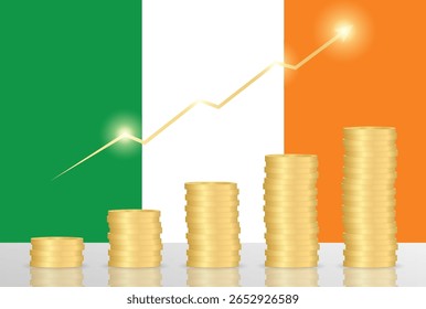 Ireland Economy. Flag of Ireland with Financial Graph. Stock Market Investment Concept. Vector Illustration.  