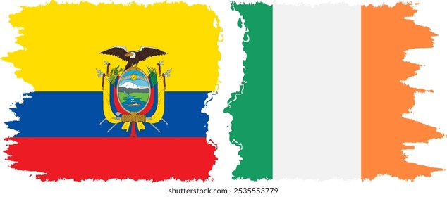Ireland and Ecuador grunge flags connection, vector