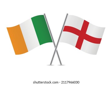 Banderas de Irlanda e Inglaterra. Banderas irlandesas e inglesas, aisladas de fondo blanco. Conjunto de iconos del vector. Ilustración vectorial. 