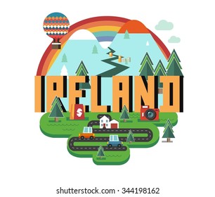 Ireland in europe is a beautiful country to visit. vintage vector illustration.