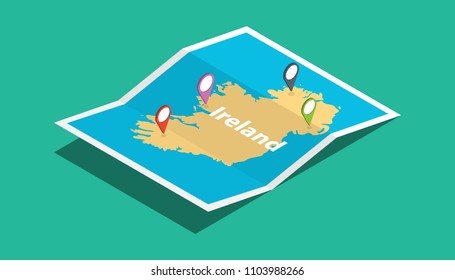 ireland explore maps with isometric style and pin location tag on top vector illustration
