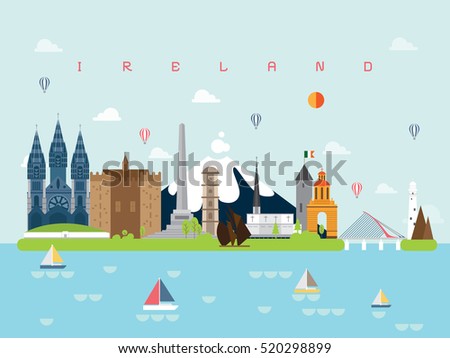 Ireland Famous Landmarks Infographic Templates for Traveling Minimal Style and Icon, Symbol Set Vector Illustration Can be use for Poster Travel book, Postcard, Billboard.