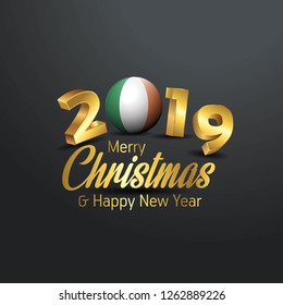 Ireland Flag 2019 Merry Christmas Typography. New Year Abstract Celebration background