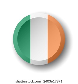 Ireland flag - 3D circle button with dropped shadow. Vector icon.