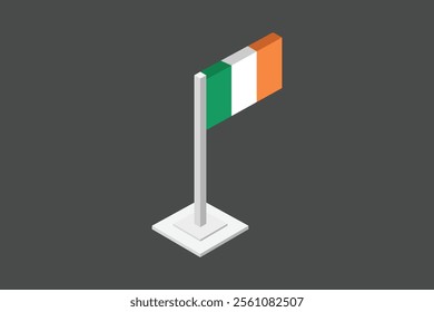 Ireland flag 3d style, Flag of Ireland national country symbol illustration Vector, Rectangle Ireland flag illustration, Flat vector illustration
