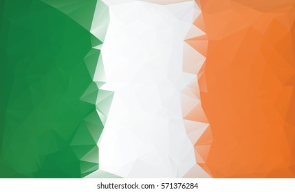 Ireland flag background. Low poly style. Geometric background