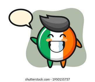 Ireland flag badge cartoon character doing wave hand gesture, cute style design for t shirt, sticker, logo element