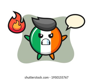 Ireland flag badge character cartoon with angry gesture, cute style design for t shirt, sticker, logo element