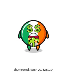 ireland flag badge character with an expression of crazy about money , cute style design for t shirt, sticker, logo element