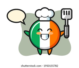 Ireland flag badge character illustration as a chef is cooking, cute style design for t shirt, sticker, logo element