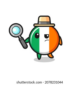 ireland flag badge detective character is analyzing a case , cute style design for t shirt, sticker, logo element