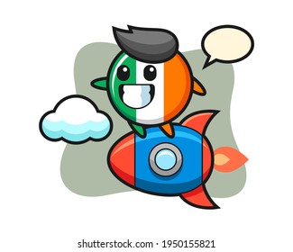 Ireland flag badge mascot character riding a rocket, cute style design for t shirt, sticker, logo element