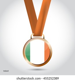 Ireland Flag in Bronze Medal. Vector Illustration. RIO Olympic Game Bronze Medal. Vector Illustration