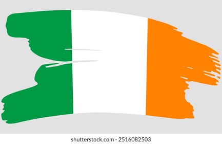 Textura de pintura de pincel de bandeira irlandesa. Bandeira Grunge Ireland. Conceito de pincel de emblema irlandês