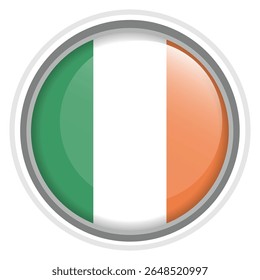 Ireland Flag Button Icon Glossy Round National Emblem Vector Illustration