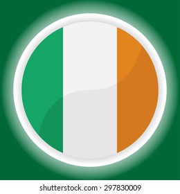 Ireland Flag Button on green  background
