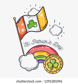 ireland flag with clover and coin to st patrick event