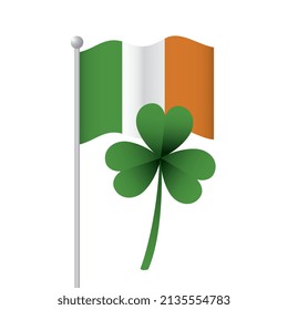 ireland flag with clover. happy patrick's day . vector illustration