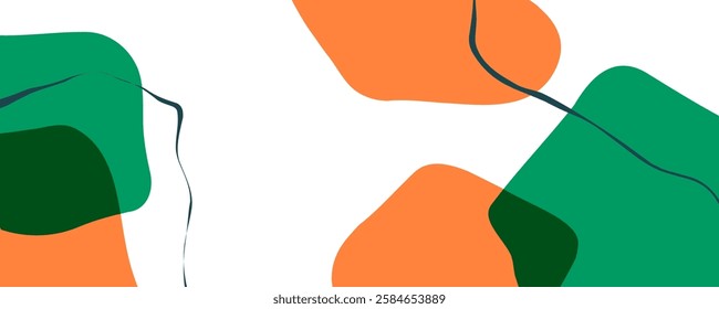 Ireland flag colors. Abstract background with various curved bright colored shapes and bent lines for creative graphic design. Vector illustration.