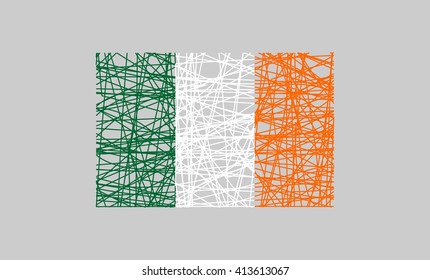 Ireland flag design concept. Flag painted by pencil strokes and country name. Image relative to travel and politic themes
