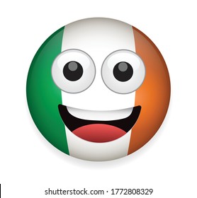 Ireland flag face vector illustration.High quality emoticon vector on white background.Emoji vector.Ireland Flag emoticon.Flag emoji.