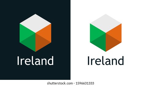 Ireland flag in flat minimalism style on white and black. Vector Logo for Travel, Sport or Elections decoration.