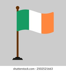 The Ireland flag flutters and waves on the flagpole. For icons, banners, emblems etc. Editable and scalable vector graphic illustration isolated eps file.