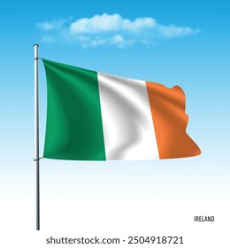 Ireland flag flying on blue sky, vector illustation.