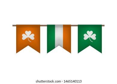 Ireland flag garland with clover. Carnaval and festival decoration. Vector illustration.