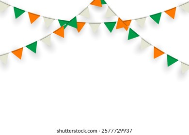 Ireland flag garland hanging isolated on white background.