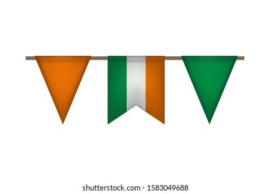 Ireland flag garland. Irish carnaval and festival decoration. Vector illustration. St. Stephens Day