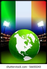 Bandera de Irlanda con fondo de globo en el estadio Ilustración original