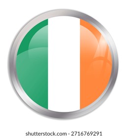 Ireland flag - glossy circle button in metal frame displays a colorful flag of a country cultural identity and heritage. The essence of national pride and unity.