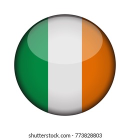 ireland Flag in glossy round button of icon. ireland emblem isolated on white background. National concept sign. Independence Day. Vector illustration.