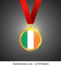 Ireland Flag in gold Medal, Golden Badge, Sport Game Golden Challenge Award. Vector Illustration.