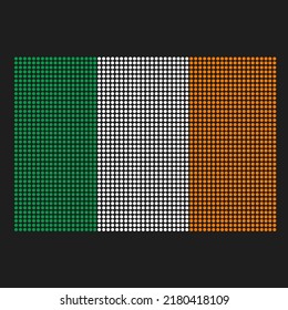 Ireland flag with grunge texture in dot style. Abstract vector illustration of a flag with halftone effect for wallpaper. Happy Independence Day background concept.