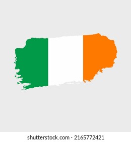 Ireland flag with grunge texture. Vector illustration of Ireland flag painted with brush with grunge effect and watercolor stroke. Happy Independence Day.