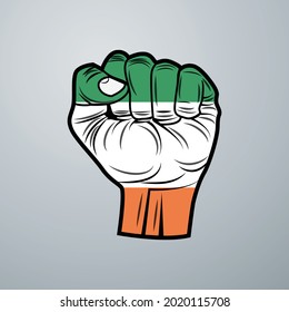 Ireland Flag with Hand Design isolated on white background. Vector illustration