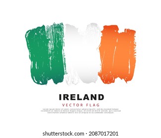 Ireland flag. Hand drawn green, white and orange brush strokes. Vector illustration isolated on white background. Irish flag colorful logo.