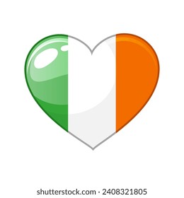 Ireland flag in heart. The flag of Ireland in the shape of a Heart, a symbol of love for his country, or Valentine Day, Patrick Day, patriotism.