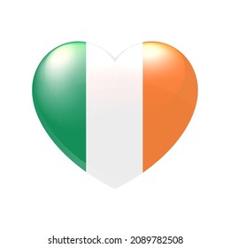 Ireland flag in heart. Vector emblem icon. Country love symbol. Isolated illustration eps10