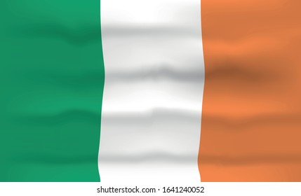 Ireland Flag Icon and Logo. World National Isolated Flag Banner and Template. Realistic, 3D Vector illustration Art with Wave Effect.